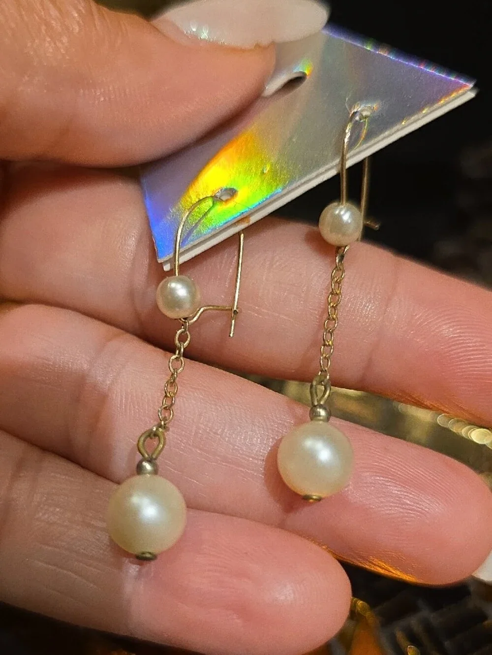 Vintage Gold Pearl Drop Chain Earrings
